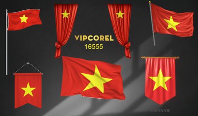 File gốc Mẫu cờ đỏ tung bay và rèm cờ đỏ sao vàng (in tráng gương) hiện đại