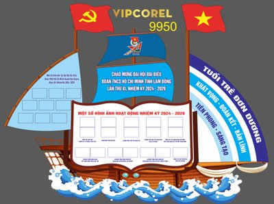 File tranh Mẫu con thuyền trang trí chào mừng đại hội Đoàn (ảnh gốc) độc quyền