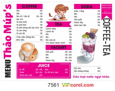 File gốc Mẫu menu Thảo Múp's - Coffee tea file vector corel (in mica) làm bảng hiệu