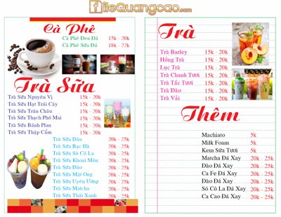 Download file Mẫu menu trà sữa nền trắng đơn giản #3 file CDR (chất lượng in ấn)