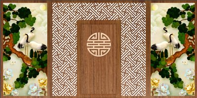 File gốc Mẫu vách ngăn phòng thờ có tùng - hạc file corel (PNG) trong suốt (transparent)