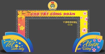 File tranh Market Cổng chào Chợ Tết Công Đoàn file corel (gốc) in film