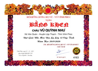 Tải file Market bằng khen của Hội đồng dòng họ Vũ - Võ Vĩnh Phúc (ảnh gốc) in gạch 3D