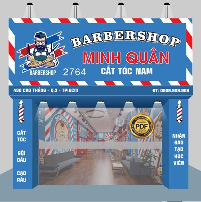 File gốc Market biển Barbershop Minh Quân cắt tóc nam file cdr (in lụa) họa tiết 3D