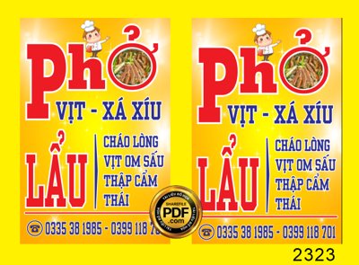 File gốc in ấn Market biển vẫy quán PHỞ vịt xá xíu - lẩu các loại file cdr x5 chất lượng vượt trội