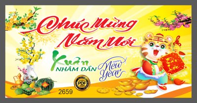 Tải file gốc in lụa Market chúc mừng năm mới xuân Nhâm Dần tone vàng file CDR siêu nét