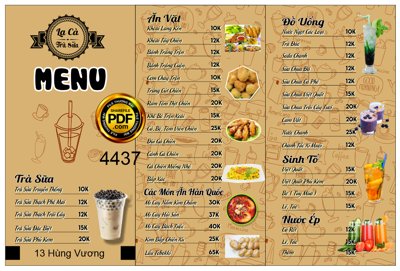 Download file gốc Market menu La Cà Quán Trà sữa file corel (in lụa) tranh 3D