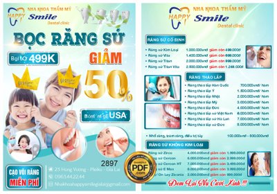 File ảnh Market menu nha khoa thẩm mỹ smile bọc răng file corel (gốc) cho trang trí nhà hàng