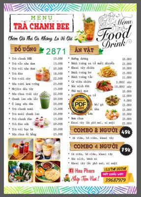 File tranh PSD Market menu trà chanh Bee đồ uống ăn vặt coreldraw chất lượng cao