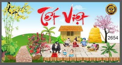 File gốc in ấn Market tết việt cảnh đồng quê và ông đồ chữ nho file CDR độ phân giải cao