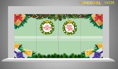 File tranh in trần 3D Market trang trí cửa kính Giáng Sinh 2025 file corel #3 (ảnh gốc)