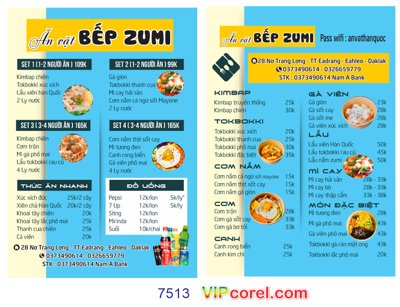 Tải file Menu để bàn a4 Ăn Vặt Bếp Zumi file corel (ảnh gốc) in tranh kính