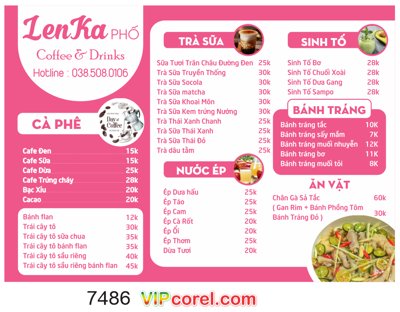 Tải file Menu LenKa Phố - coffee & Drinks file corel (ảnh gốc) in gạch 3D
