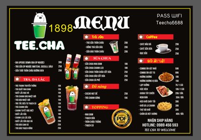Tệp tin gốc Menu Tea Cha - đồ uống - trà - đồ nóng - đồ ăn vặt file CDR (chất lượng) Menu Tea Cha - đồ uống - trà - đồ nóng - đồ ăn vặt file CDR
