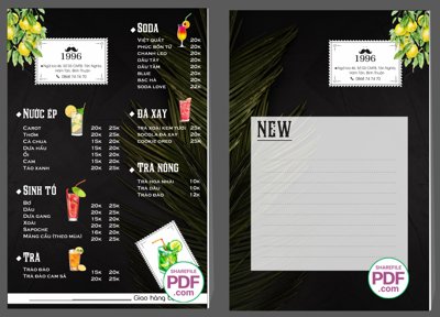 Ảnh mô tả file gốc in mica Menu Trà 1996 Bình Thuận file vector PDF và file CDR