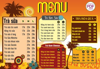 File tranh Menu Trà hoa quả - Trà kem Cheese file PDF & CDR (gốc) in backlit film