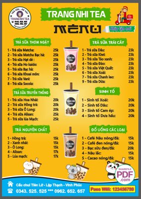File in ấn cao cấp Menu Trang Nhi Tea - trà file PDF và file CDR (file gốc)