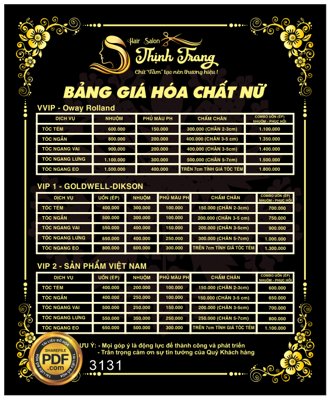 Tải file tranh gốc Menu bảng giá hóa chất nữ hair salon Thịnh Trang file Corel chất lượng cao