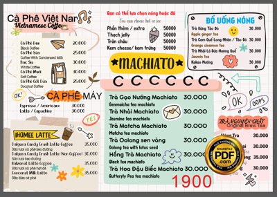 File gốc in ấn Menu cà phê Việt Nam - Vietnamese coffee file CDR x5 độ phân giải cao