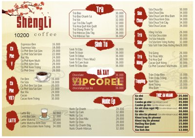 File tranh Menu quán coffee ShèngLì vector corel (bản gốc) treo quán cafe