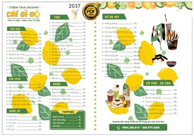 File gốc in ấn Menu tiệm trà chanh cái gì đó nền trắng chữ xanh CDR & PDF chuẩn màu CMYK