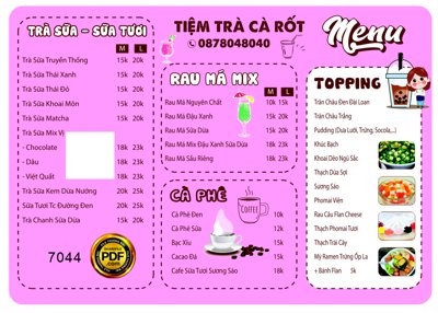 File gốc Menu trà sữa - sưa tươi tiệm trà cà rốt file corel (in tráng gương) hiện đại