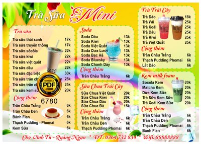 Download file Menu trà sữa mini #2 file coreldraw x7 (gốc) in mica đèn LED