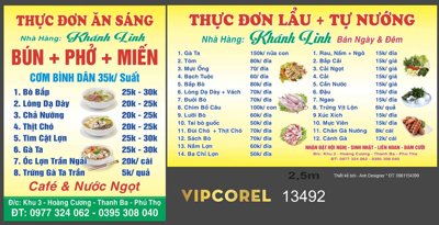 File gốc in mica Nhà hàng Khánh Linh - Thự đơn Ăn Sáng file corel chất lượng