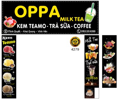Tải file gốc OPPA milk tea - kem teamo - trà sữa - coffee file corel (in bạt) quảng cáo