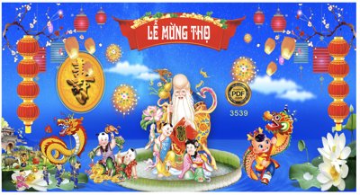 File in ấn Phông Lễ mừng thọ tone màu xanh #10 file corel (bản gốc) từ file gốc