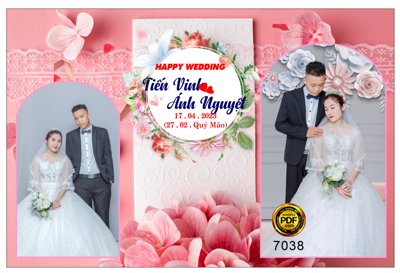 File tranh in trần 3D Phông happy wedding tone màu hồng ảnh cưới (ảnh gốc)