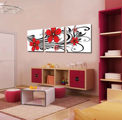 Download file gốc Tải tranh bộ ghép 3 tấm những bông hoa #125 (in lụa) cao cấp