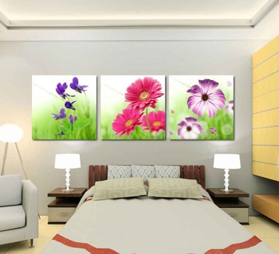 File tranh Tải tranh bộ ghép 3 tấm những bông hoa #146 (file gốc) chủ đề phong thủy