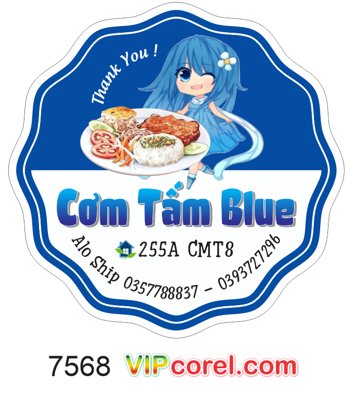 File gốc in tráng gương Tem nhãn Cơm Tấm Blue - alo ship file vector corel chi tiết