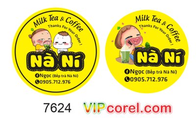 File gốc Tem nhãn Milk tea and coffee Nà Ní file corel (AI/EPS) cho in ấn