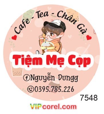 File ảnh Tem nhãn Tiệm Mẹ Cọp cà phê - tea - chân gà (gốc) dùng in Pano