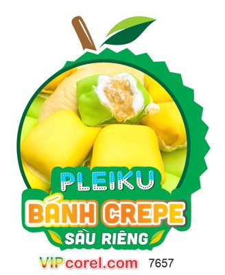 File ảnh Tem nhãn bánh crepe sầu riêng Pleiku file vector (gốc) in decal dán tường