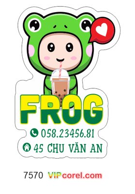 File gốc Tem nhãn con ếch uống trà sữa Frog file corel (in mica) làm bảng hiệu