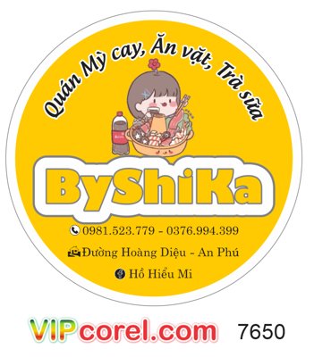 Hình ảnh file gốc Tem nhãn quán mỳ cay, ăn vặt, trà sữa ByShiKa file corel (chất lượng cao)