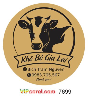 File tranh ảnh gốc Tem nhãn tròn Khô Bò Gia Lai file vector corel dùng cho in khổ lớn