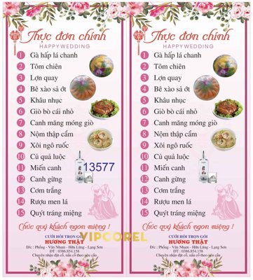 Hình ảnh file gốc in lụa Thực đơn chính màu hồng Wedding file corel x7