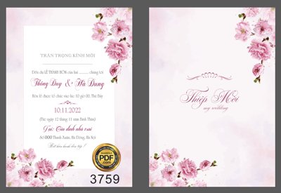 File tranh Thiệp mời Thông Duy và Hà Dung #12 file corel (bản gốc) in lụa dán tường