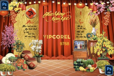 Ảnh gốc Tiểu cảnh trang trí tết chúc mừng năm mới 2024 (nét căng) in mica