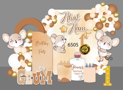 File tranh Tiệc sinh nhật Nhật Nam 1 tuổi chủ đề tuổi chuột #19 file EPS (bản gốc) treo phòng ăn