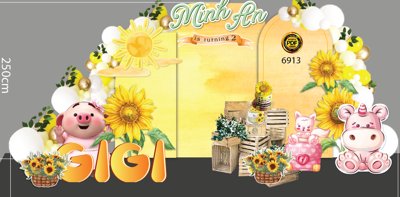 File gốc Tiệc sinh nhật chủ đề tuổi heo dễ thương - Minh An (in lụa) cao cấp