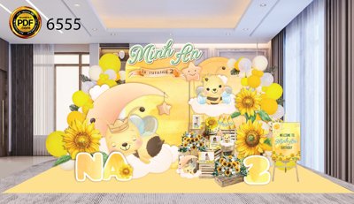 File gốc Trang trí sinh nhật Minh An chủ đề con ong dễ thương (in lụa) cao cấp