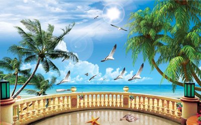 File gốc Tranh 3D biển xanh - đại dương xanh #57 (in mica) trang trí