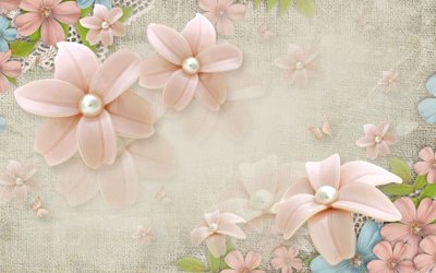 File gốc Tranh 3D giả ngọc hoa màu hồng trên vải (phong cách) cổ điển