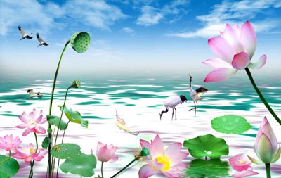 File PSD in ấn Tranh 3D phong cảnh hữu tình đầm sen #42 (chất lượng cao)