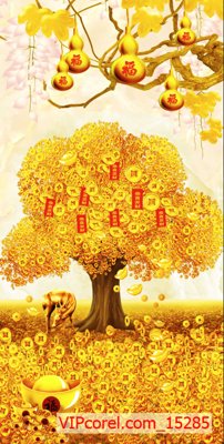 File tranh Tranh cây tài lộc - Tranh tường 3D file PSD 15285 (bản gốc) in lụa 3D